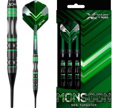 *XQMax Monsoon Darts - Soft Tip Tungsten - Black - Green Grooves - 18g-D9620