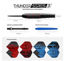 Darts Corner - Thunder Series 3 - Steel Tip Brass - 4 Sets Darts - Blue and Red - 21g 22g 23g 24g
